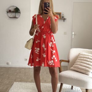 ROBE CORAIL BRODERIE FLEURS