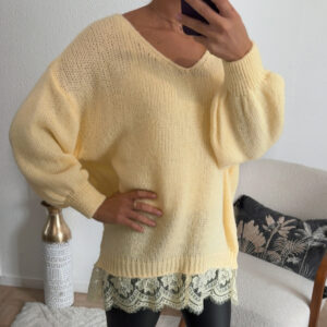 PULL DENTELLE JAUNE