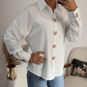 CHEMISIER BLANC BOUTONS COEUR DORES