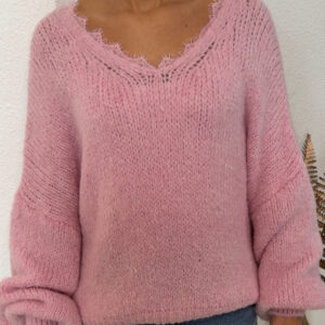 PULL COL DENTELLE ROSE