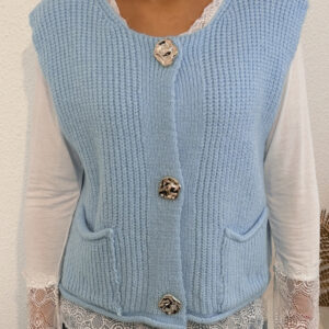 GILET BOUTONS DORES BLEU CIEL