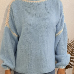 PULL MAILLE BLEU CIEL DETAILS ECRU