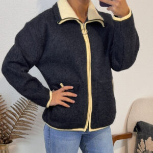 VESTE ZIPPEE BOUCLETTE DOUCE NOIR ET JAUNE