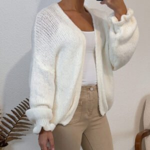 GILET MAILLE BLANC COUPE OVERSIZE